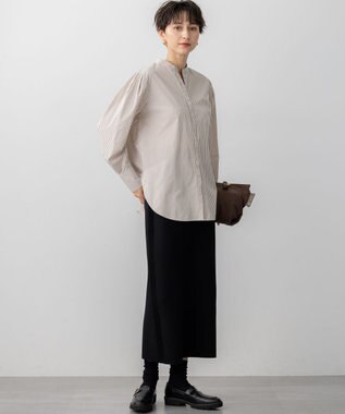 23区 L 【滝沢眞規子さん着用/mi-molletコラボ/洗える】CANCLINI デザイン シャツ ブラウンストライプ