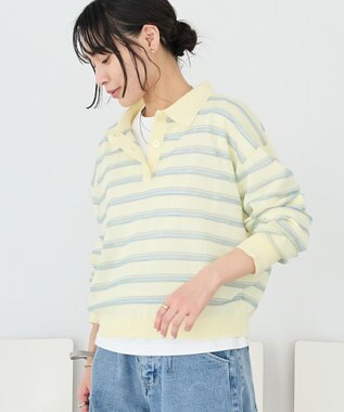 CRAFT STANDARD BOUTIQUE シアーボーダーポロ衿ニットプルオーバー Ivory