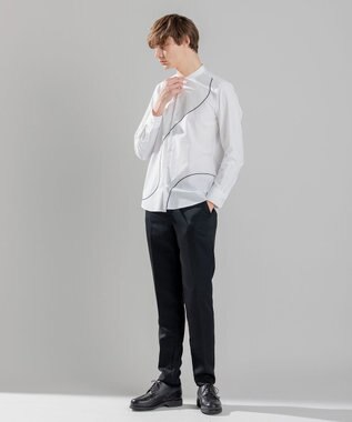 JOSEPH HOMME アートワークシャツ　バンドカラー ホワイト系