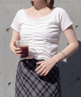 WEGO 2WAYシャーリングオフショルT ホワイト