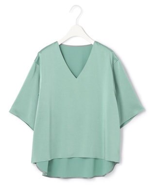 ICB 【WEB限定カラーあり・洗える】Calm Vネックブラウス ジェイドグリーン系