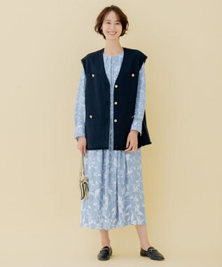 自由区 【XSサイズ～/洗える】グラデーションフラワープリント ワンピース スカイブルー系5