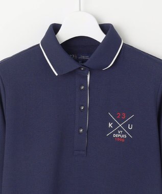 23区GOLF 【WOMEN】【UVカット】ハニカムカノコ長袖ポロシャツ ネイビー系