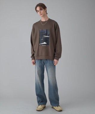 WEGO 【ユニセックス着用ITEM/2点SET/MLサイズ展開】アクセ付きフォトグラフィックプルオーバー ブラウン