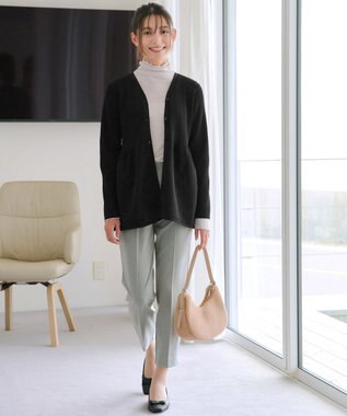 Tiaclasse L 【洗える】リブ切替フレアカーディガン ブラック