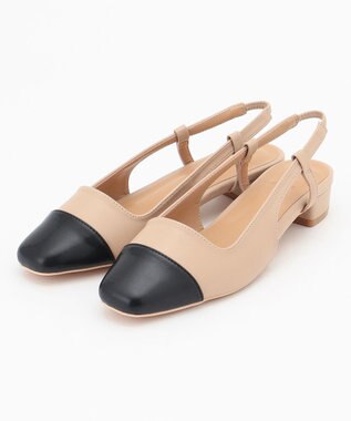  バイカラーバックストラップパンプス