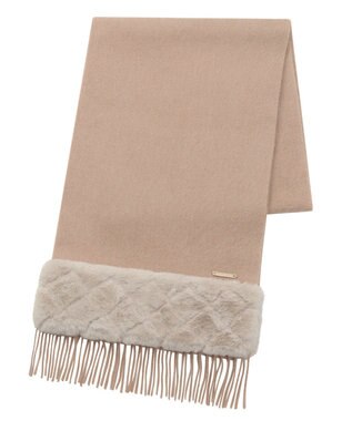 MOONBAT 【WEB限定】フルラ (FURLA)エコファー付きマフラー 無地×キルト風 ウールマフラー ロゴプレート付き ベージュ