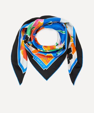 LIBERTY. マリアンナズ ブーケ 90x90 シルクスカーフ ブルー