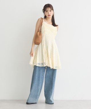 earth music&ecology フロントギャザー起毛レースミニワンピース Ivory