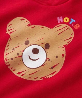 MIKI HOUSE HOT BISCUITS 【80-120cm】ビッグフェイスプリント 裏毛パイル素材 フレアワンピース 赤