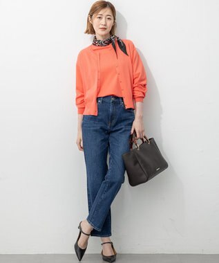 23区 S 【洗える/吊り干しOK】ヴィスコースストレッチ Vネック ニットカーディガン オレンジ系