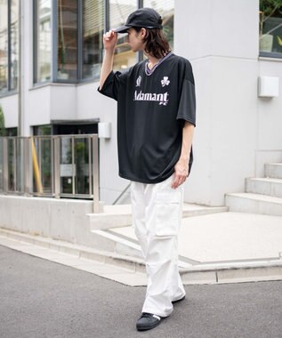 WEGO 【２点セット/ユニセックス着用ITEM/吸水速乾】アクセ付きメッシュロゴT（SS） ブラック