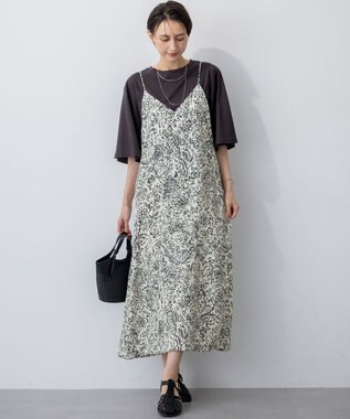 23区 L 【洗える】アンティークフラワープリント キャミソールワンピース ホワイトベース