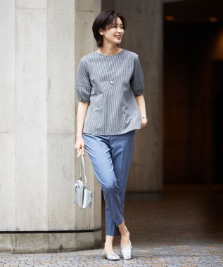 J.PRESS LADIES L 【WEB限定カラーあり・セットアップ対応・洗える・撥水・防汚】コットンFITTYシャーク テーパード パンツ ダルブルー系