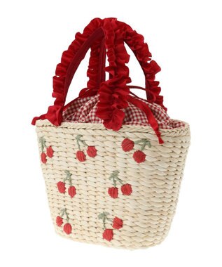 Maison de FLEUR チェリーメイズフリルハンドルカゴバッグ Red