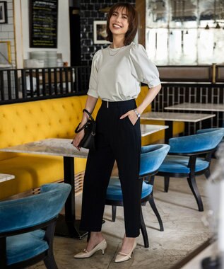 ANY SIS S ウーステッドエステル ワイドパンツ ネイビー