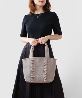 TOCCA 【A4サイズ対応】RIBBON FRILL CANVASTOTE キャンバストートバッグ グレージュ系