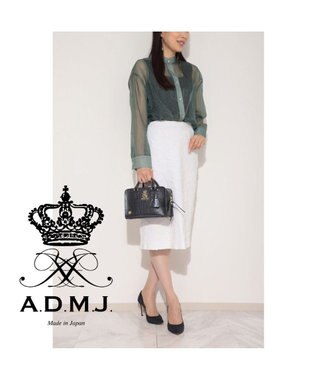 A.D.M.J. 【牛革】クロコ型押しヘリ巻きボストン23cm オニキス