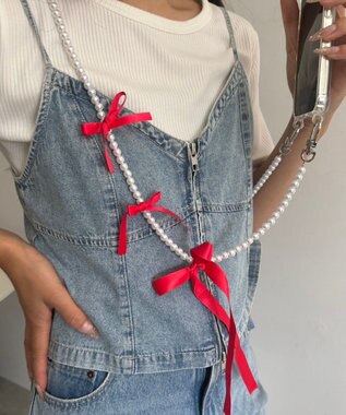 WEGO リボンビーズストラップ レッド