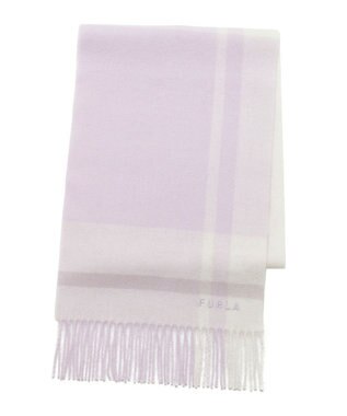 MOONBAT FURLA ウール混ラメ入りブロックチェックストールマフラー／幅30cm ライトパープル