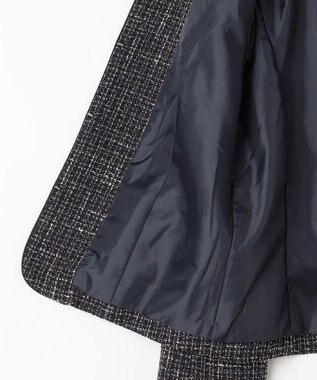 ANY ライトツイード ノーカラージャケット オフ×ネイビー