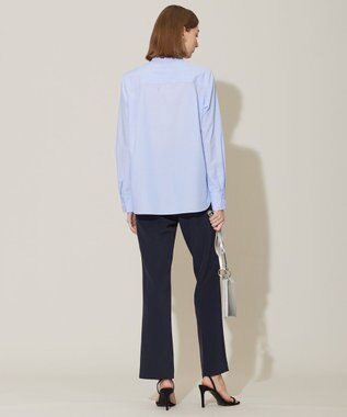 ICB 【洗える】クリーンブロード バンドカラーブラウス ブルーストライプ系