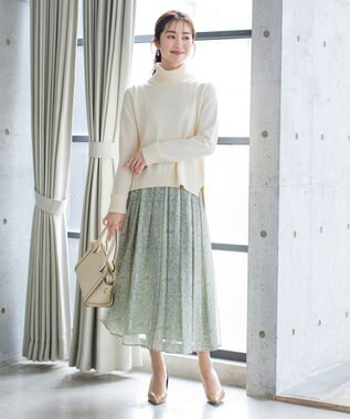 Tiaclasse L 【洗える】もっちり柔らかいリブタートルプルオーバーニット オフホワイト