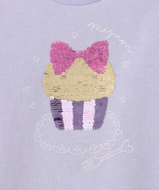 ANY KIDS 【綿100%】ドロップショルダーミラクルスパンコールTシャツ サックスブルー×ケーキ