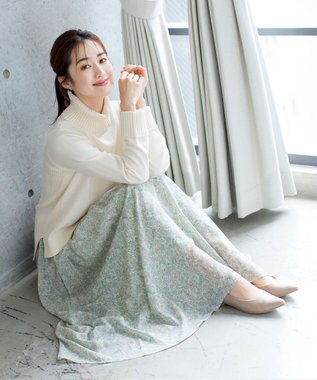 Tiaclasse L 【洗える】もっちり柔らかいリブタートルプルオーバーニット オフホワイト