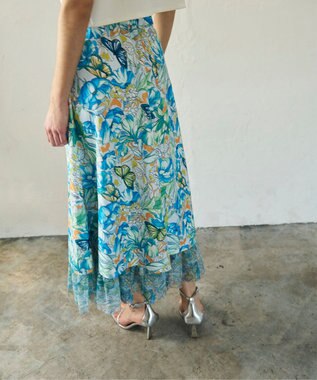 GRACE CONTINENTAL フラワーガーデンプリントスカート ブルー