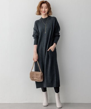 23区 S 【洗える】カシミヤブレンド ニットワンピース グレー系
