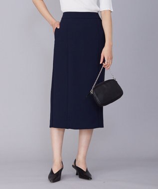 ICB L 【洗える】 ダブルクロスクレープ スカート ネイビー系