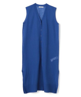 BEIGE， 【洗える】MILANO / リネン混シアーロングジレカーディガン Blue