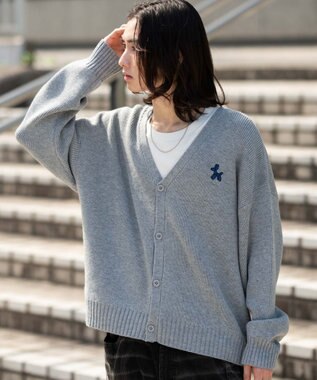 WEGO 【ユニセックス着用ITEM】ワンポイントニットカーディガン 杢グレー