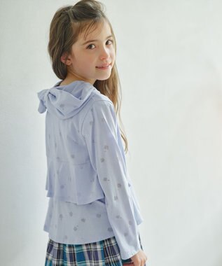 組曲 KIDS 【UVケア】【150-160cm】フラワーオパール パーカー サックスブルー系