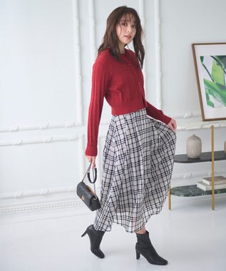 Feroux フロッキーチェック・ドット スカート ベージュ系2