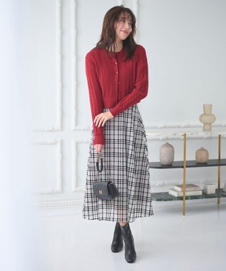 Feroux フロッキーチェック・ドット スカート ベージュ系2