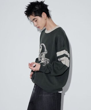 WEGO 【ユニセックス着用ITEM】ジャガードスリーブラインプルオーバー ダークグリーン