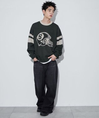 WEGO 【ユニセックス着用ITEM】ジャガードスリーブラインプルオーバー ダークグリーン