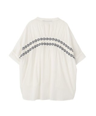 YECCA VECCA バック刺繍バンドカラーシャツ Off White
