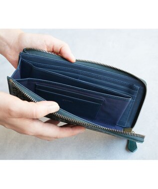 genten ダイヤカットワーク　Lファスナー長財布 ブルーグリーン