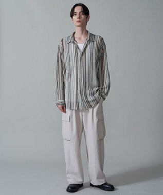 WEGO ストライプメッシュBIGシャツ（LS） オフホワイト