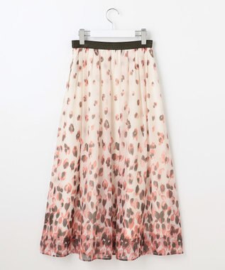 自由区 L 【洗える】グラデーションペタルプリント スカート カーキ×ピンク