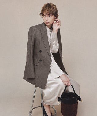 UNFILO L サテン バンドカラーシャツ エクリュ