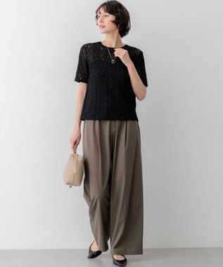 23区 【先行予約】リンクルレースジャージー 5分袖 TEE ブラック系