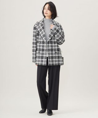 自由区 【洗える】ウールカシミヤブレンドラメスパンコールハイネック ニット グレーメランジ×シルバー