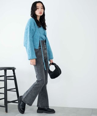 WEGO ハイウエストストレッチフレアデニムパンツ ブラックその他