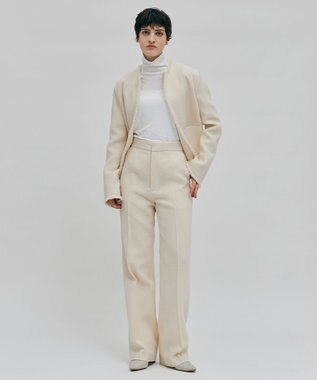 BEIGE， MILLAM / フェイクレザーパッチツイードジャケット Ecru