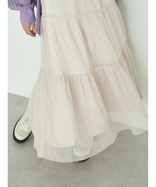 earth music&ecology ティアードチュールスカート Light Beige