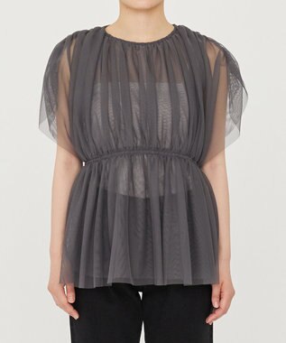 uncrave 【洗濯機洗い可】カクテル チュール ブラウス（uncrave STANDARD） スレート